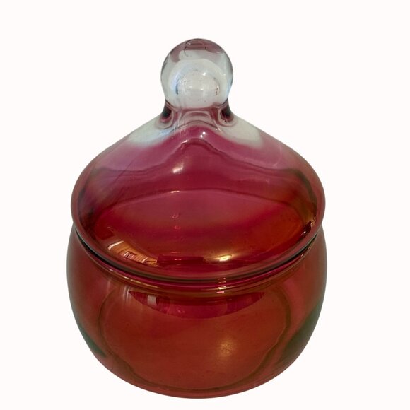 Vintage Imperial Cranberry Glass Jar With Dome Ombre Lid Apothecary Vanity Decor - Picture 11 of 16